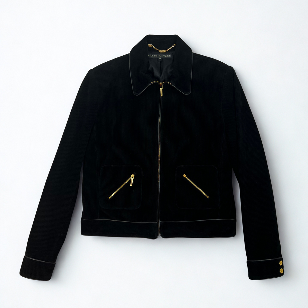 Ralph Lauren Black Label Black Suede Jacket with Gold Hardware