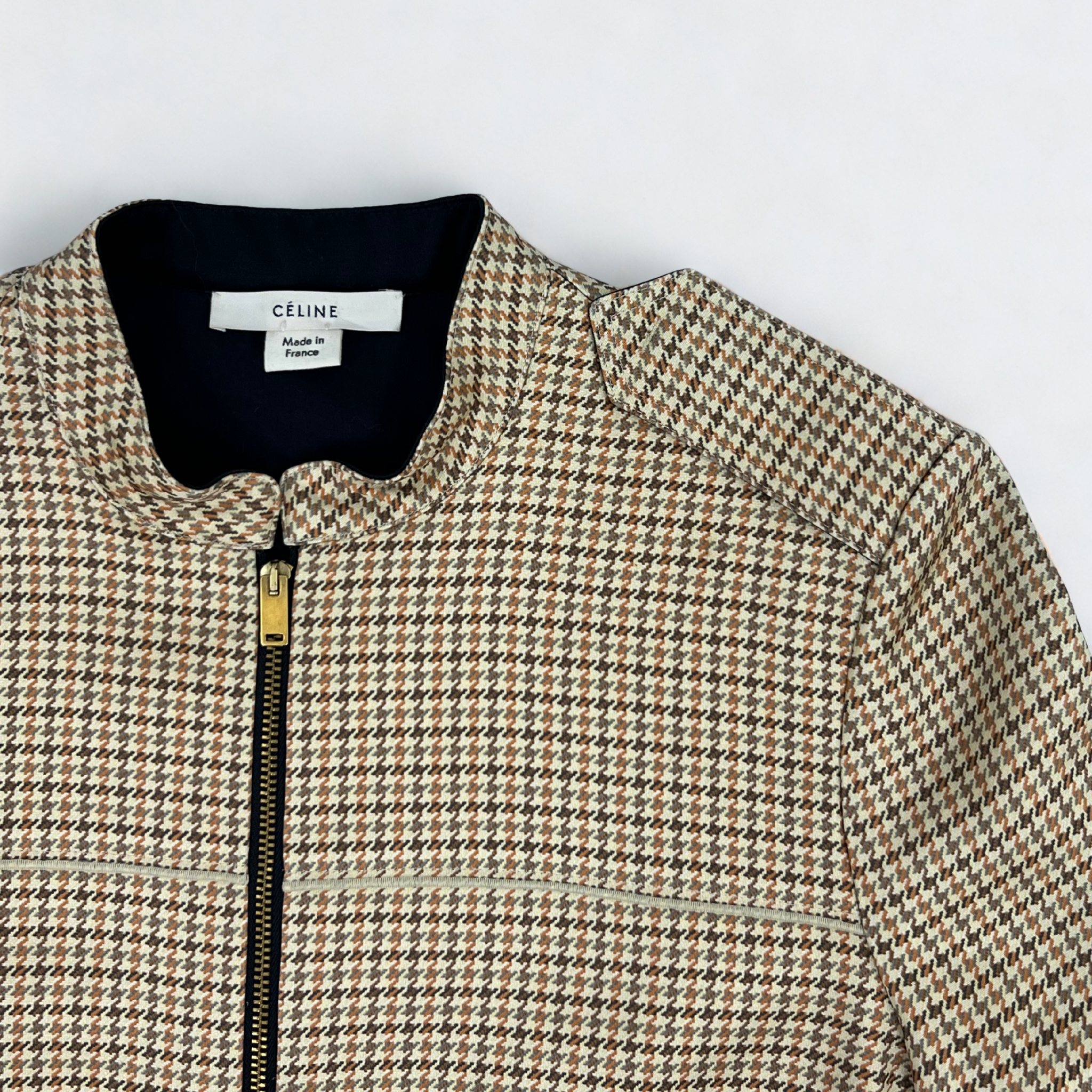 Vintage Céline plaid silk mini dress with front zip, early-2000s pre-Phoebe Philo design