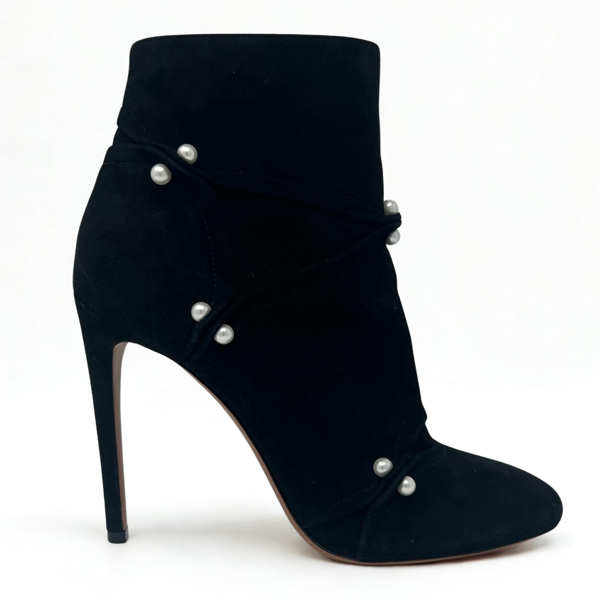 Vintage Alaïa black suede booties with beaded accents, mid-2010s collectible design