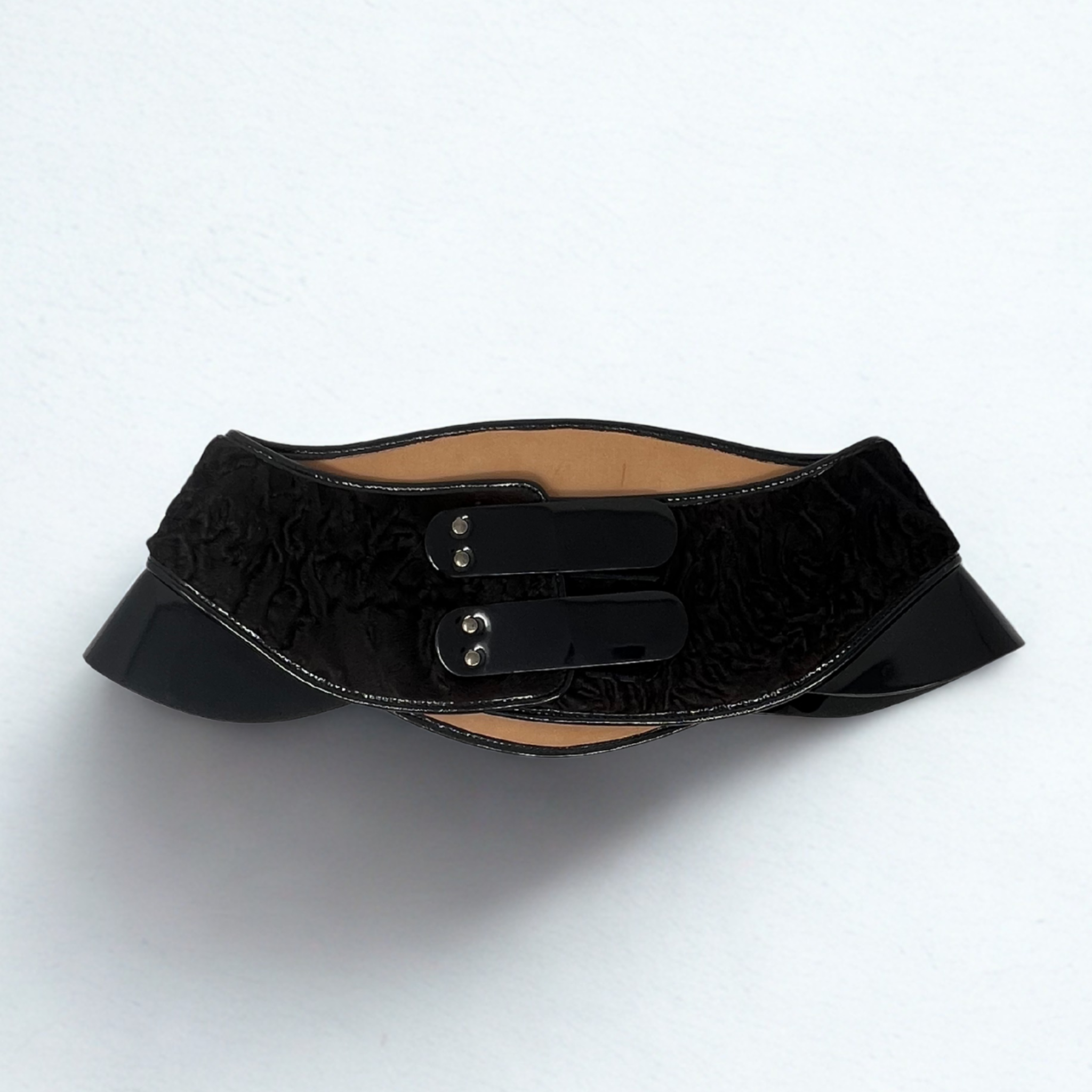 Vintage Fendi brown calf-hair wide waist belt with black patent leather detailing, late-2000s