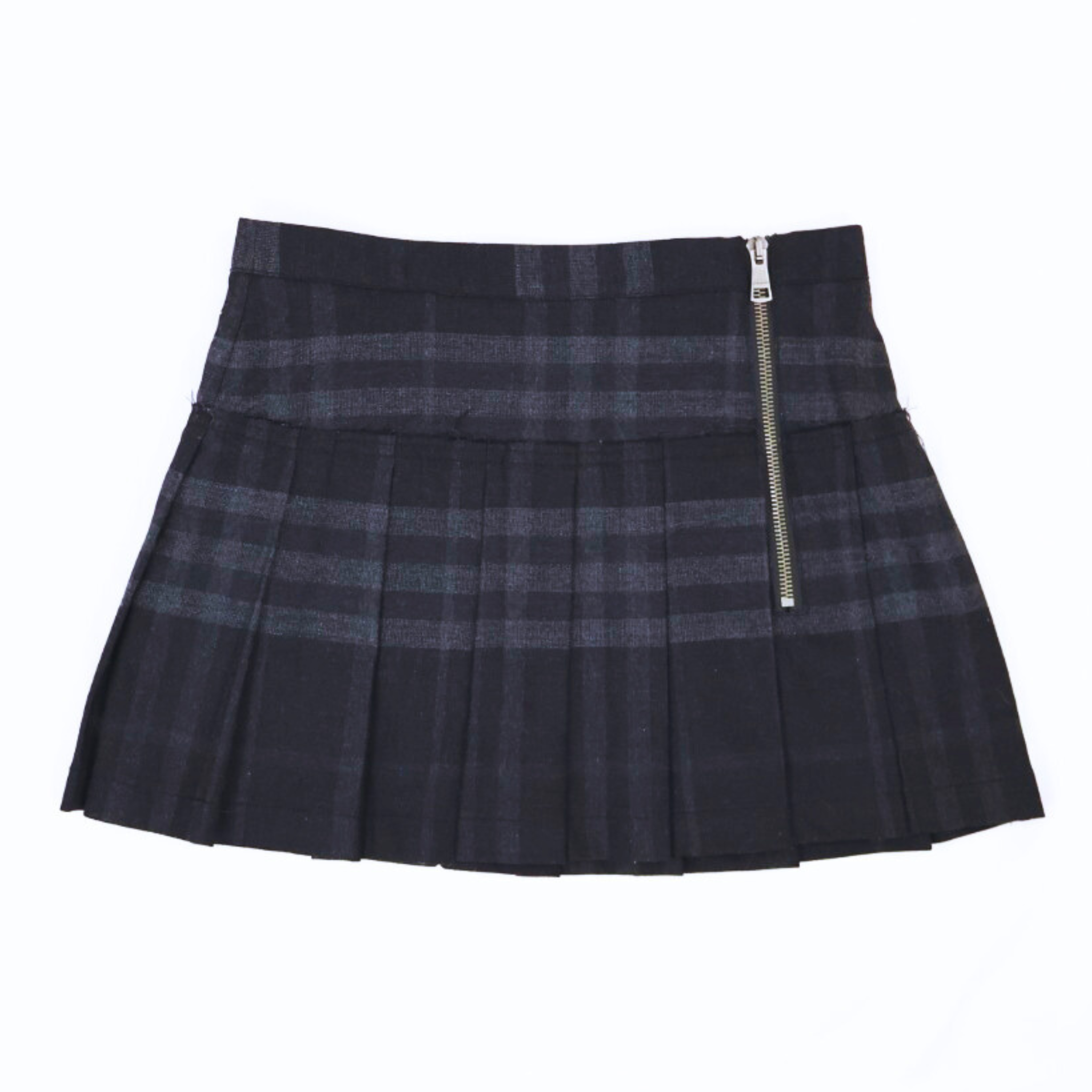 Vintage Burberry Brit black and gray plaid pleated mini skirt with exposed zip, late-2000s