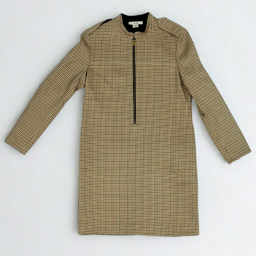 Vintage Céline plaid silk mini dress with front zip, early-2000s pre-Phoebe Philo design