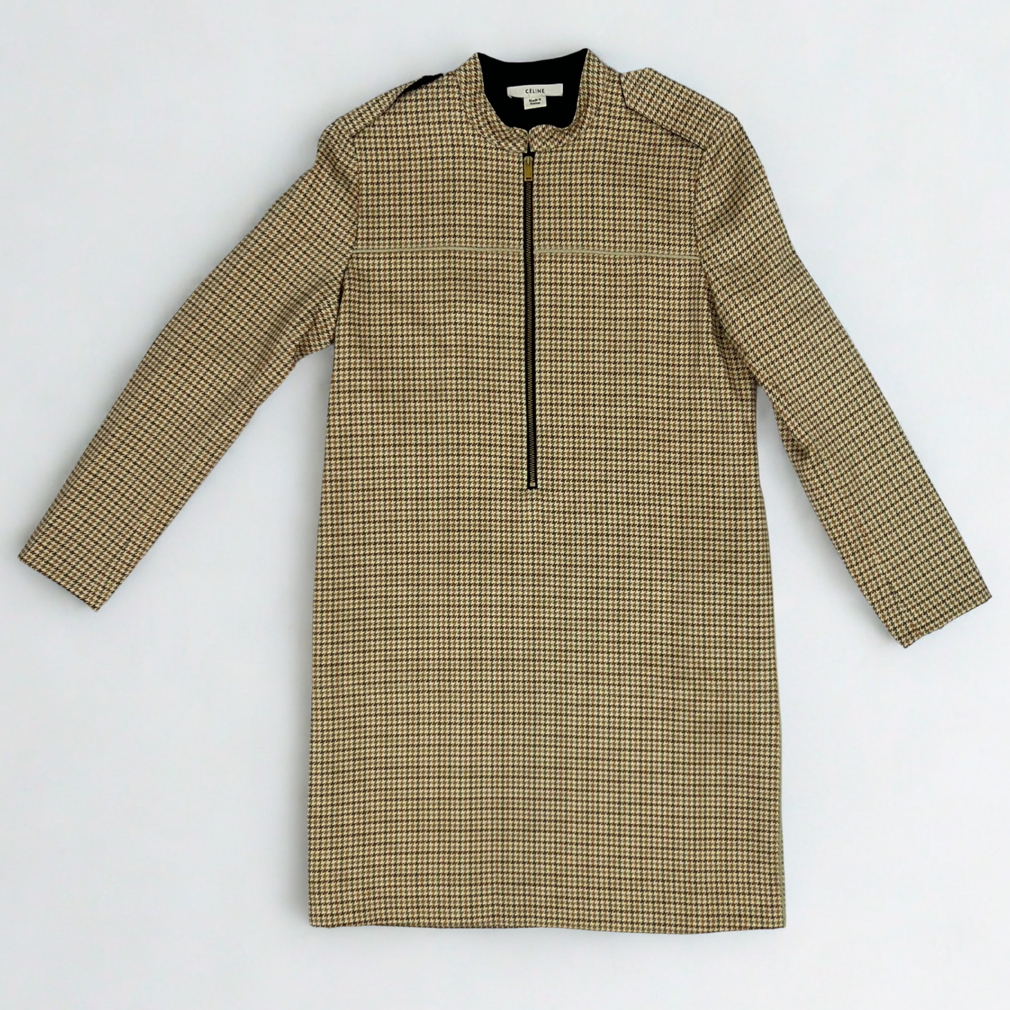 Vintage Céline plaid silk mini dress with front zip, early-2000s pre-Phoebe Philo design