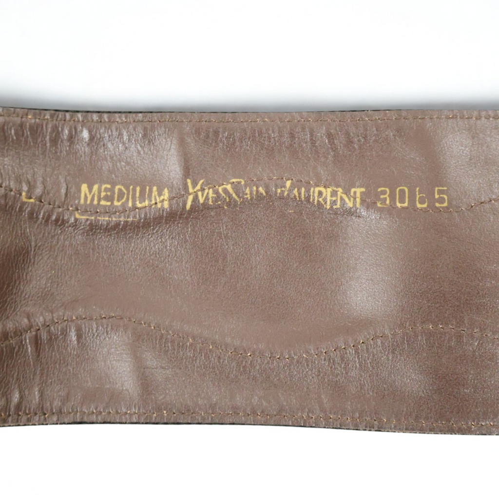 Vintage Yves Saint Laurent two-tone brown suede waist belt with black trim, 1980s design