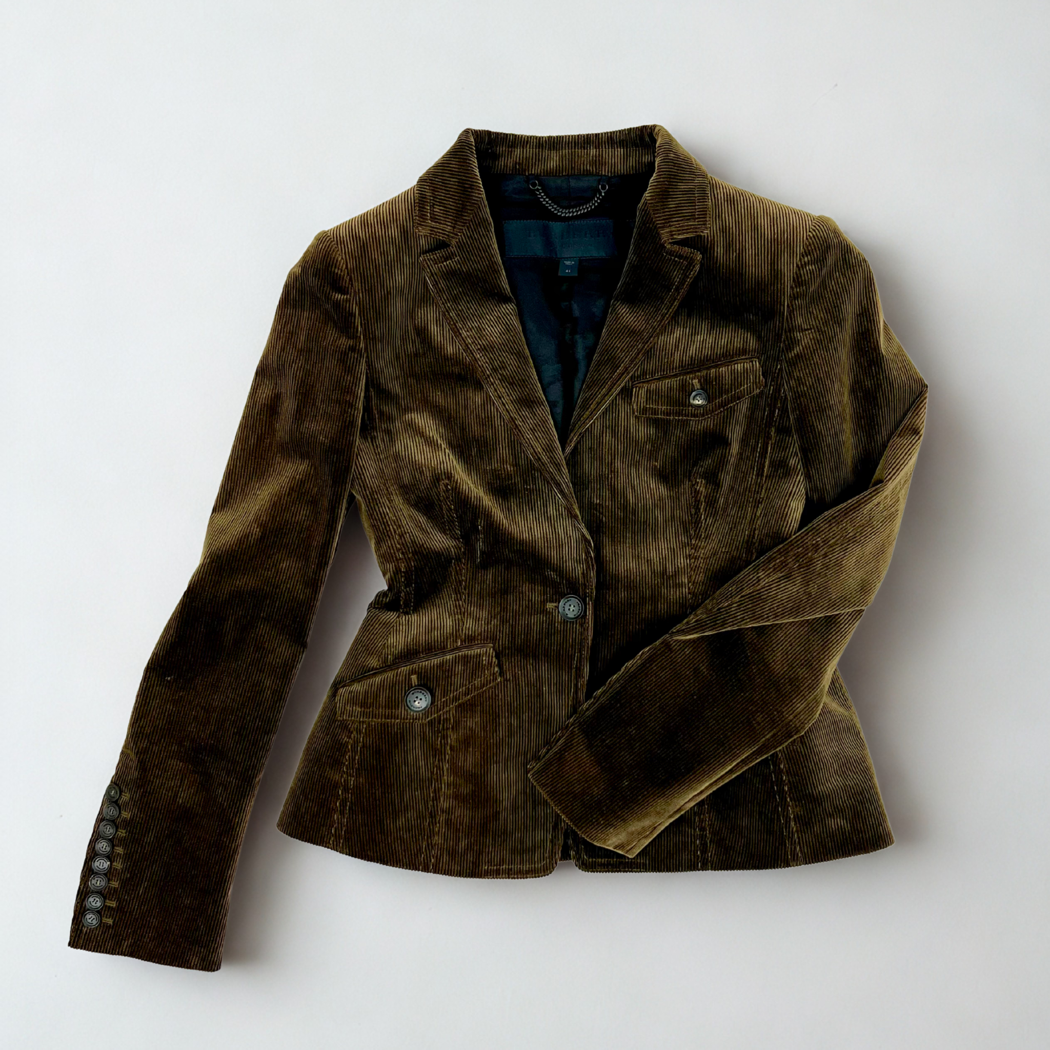 Vintage Burberry Prorsum olive corduroy blazer with flap pockets, early-2000s Christopher Bailey design
