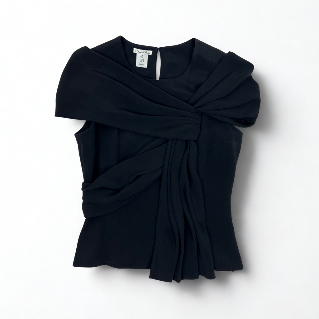 Vintage Oscar de la Renta black silk draped top from Fall/Winter 2009 collection