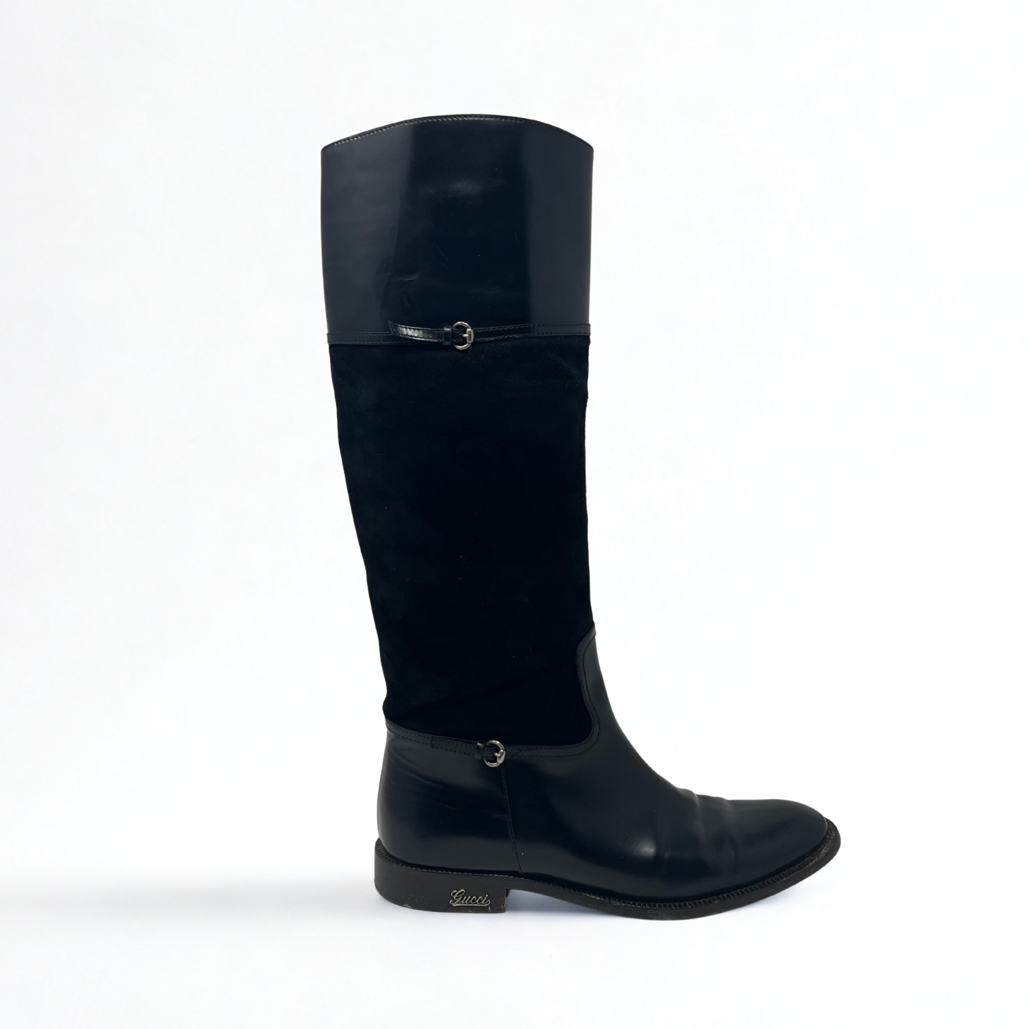Vintage Gucci black leather and suede equestrian riding boots, late-2000s Italian design