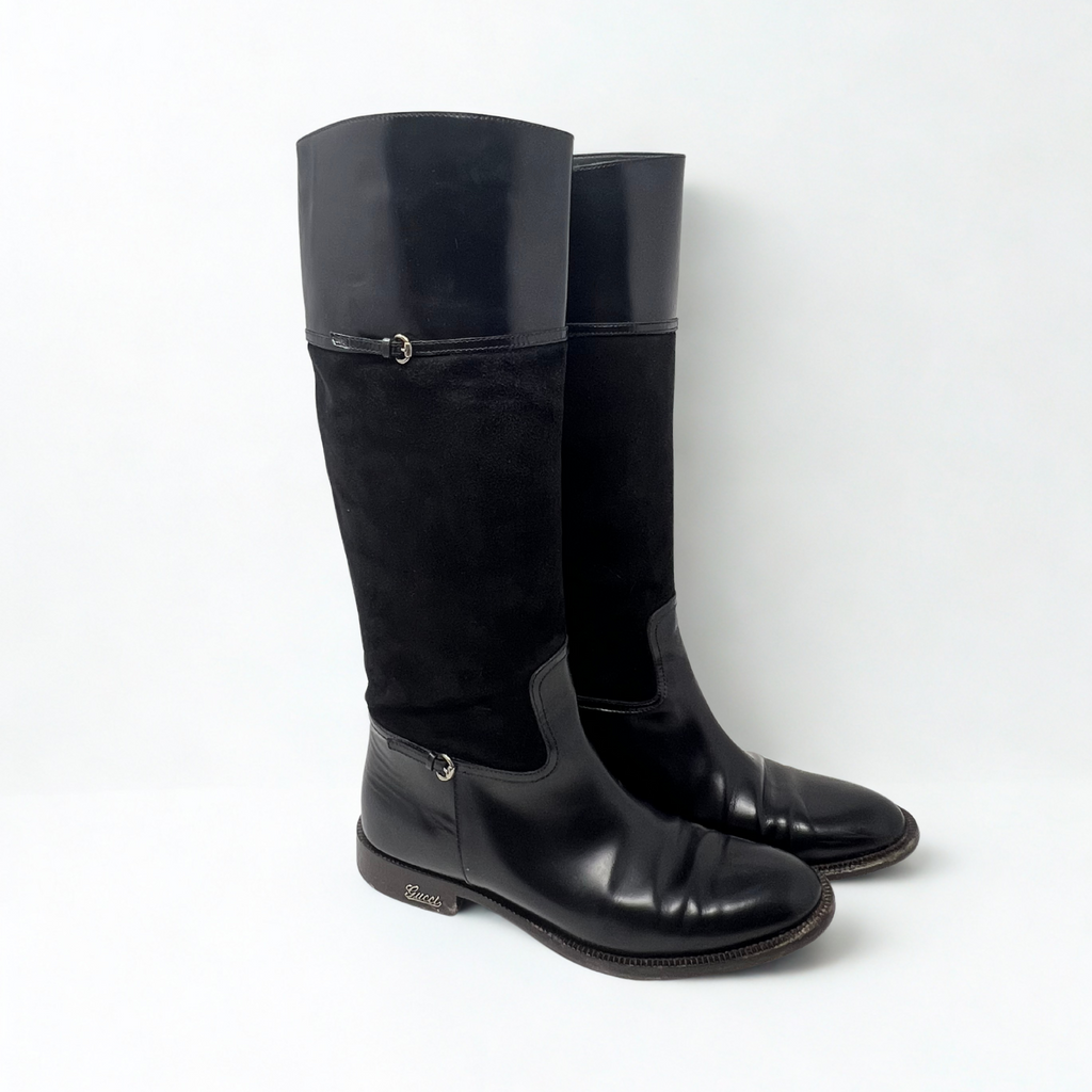 Vintage Gucci black leather and suede equestrian riding boots, late-2000s Italian design