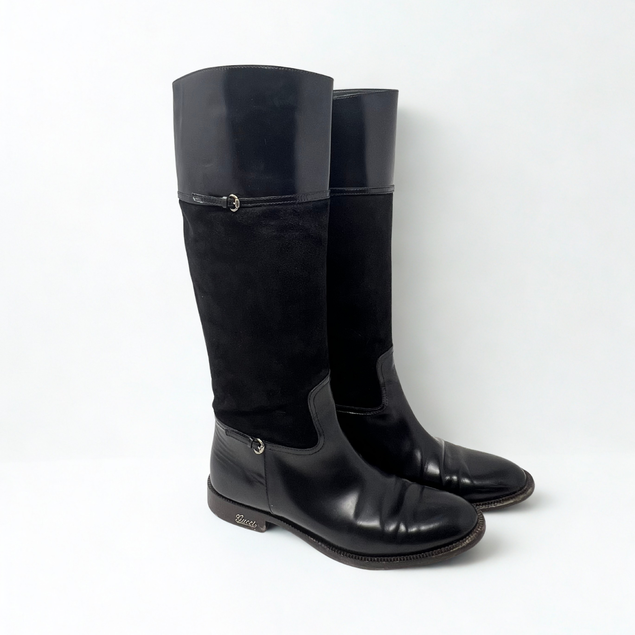 Vintage Gucci black leather and suede equestrian riding boots, late-2000s Italian design