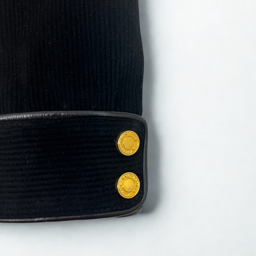 Vintage Ralph Lauren Black Label black suede jacket with gold zippers, early-2000s structured design