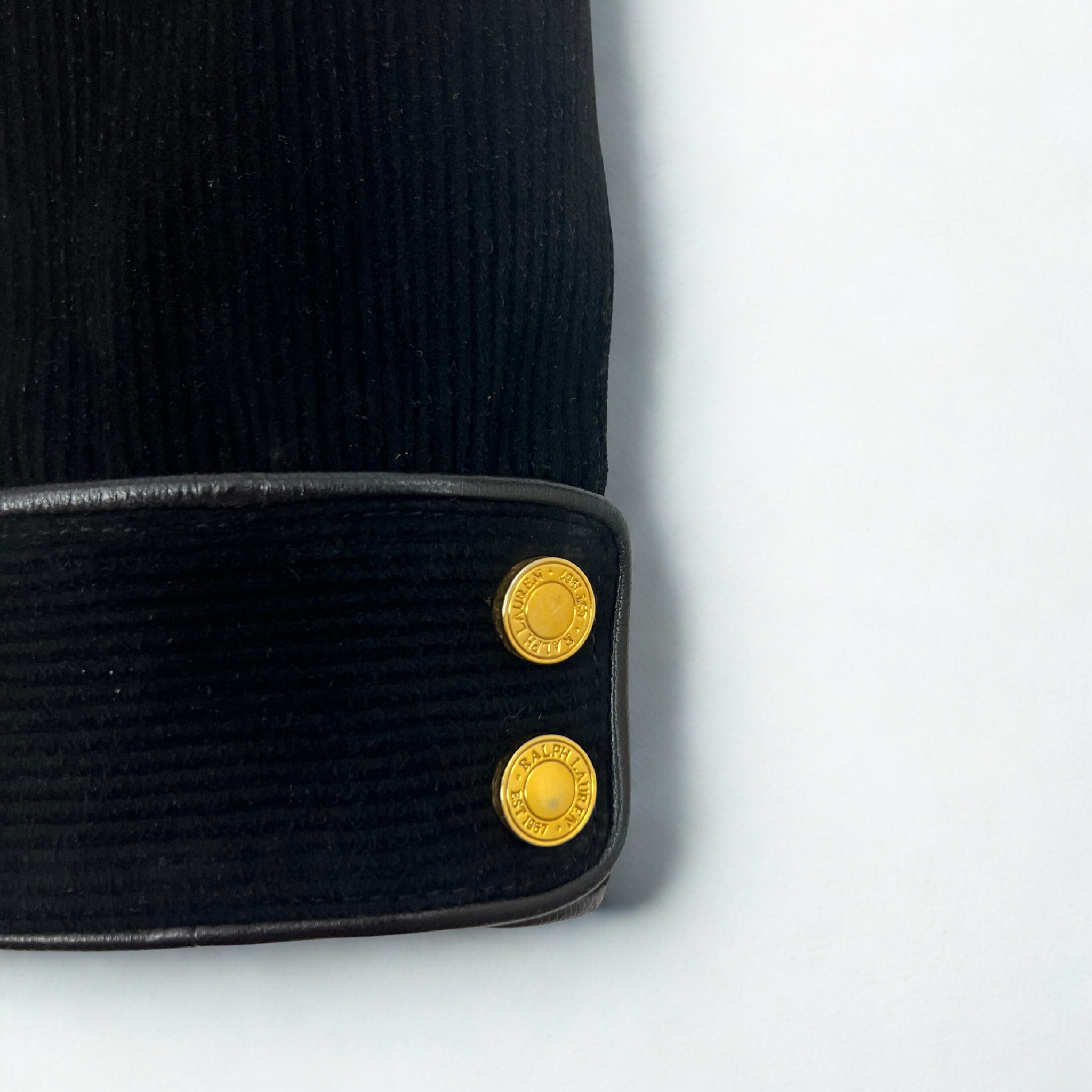 Vintage Ralph Lauren Black Label black suede jacket with gold zippers, early-2000s structured design