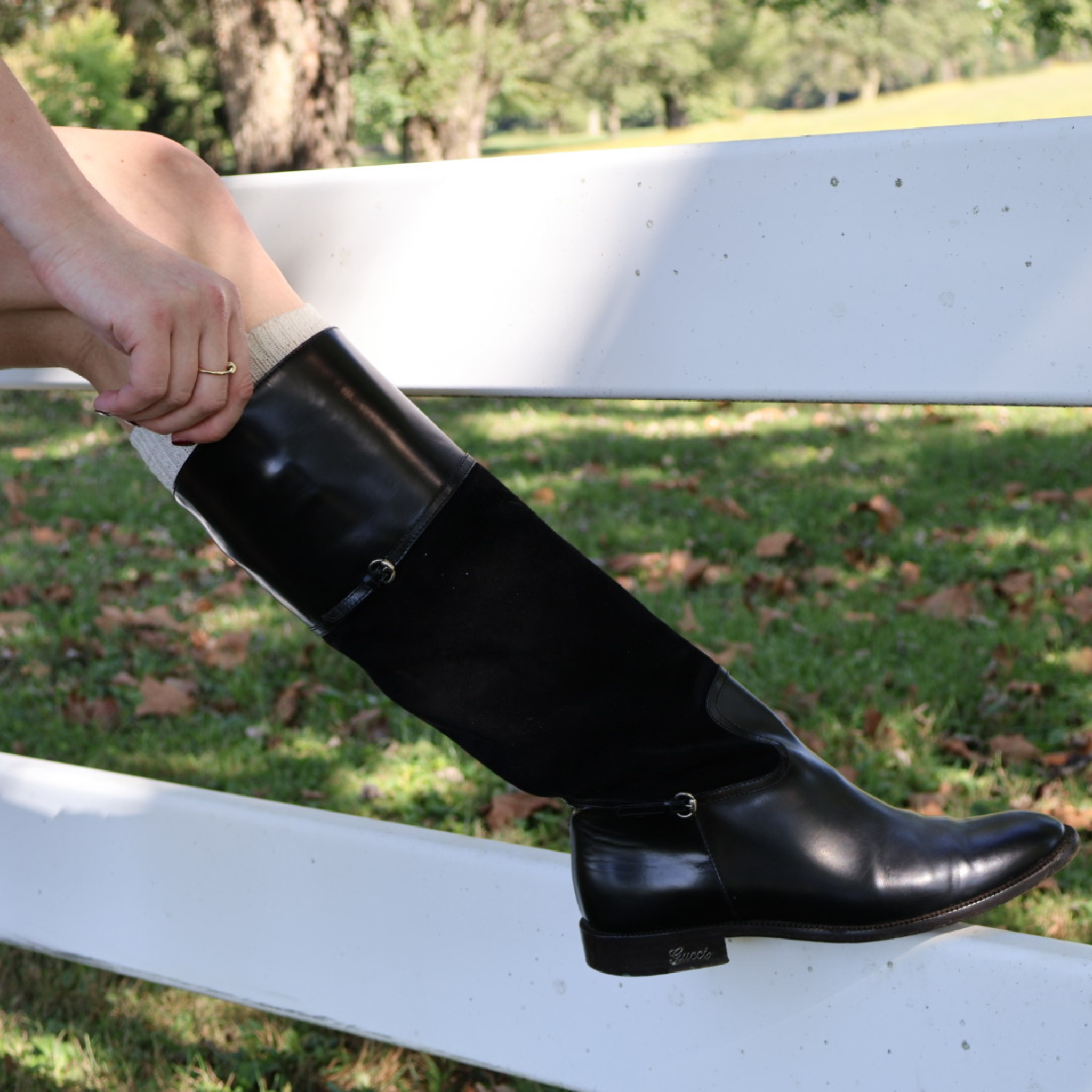 Vintage Gucci black leather and suede equestrian riding boots, late-2000s Italian design