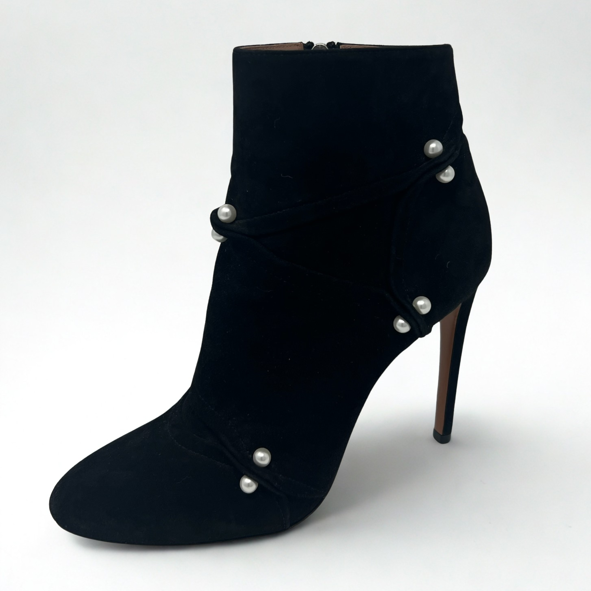 Vintage Alaïa black suede booties with beaded accents, mid-2010s collectible design