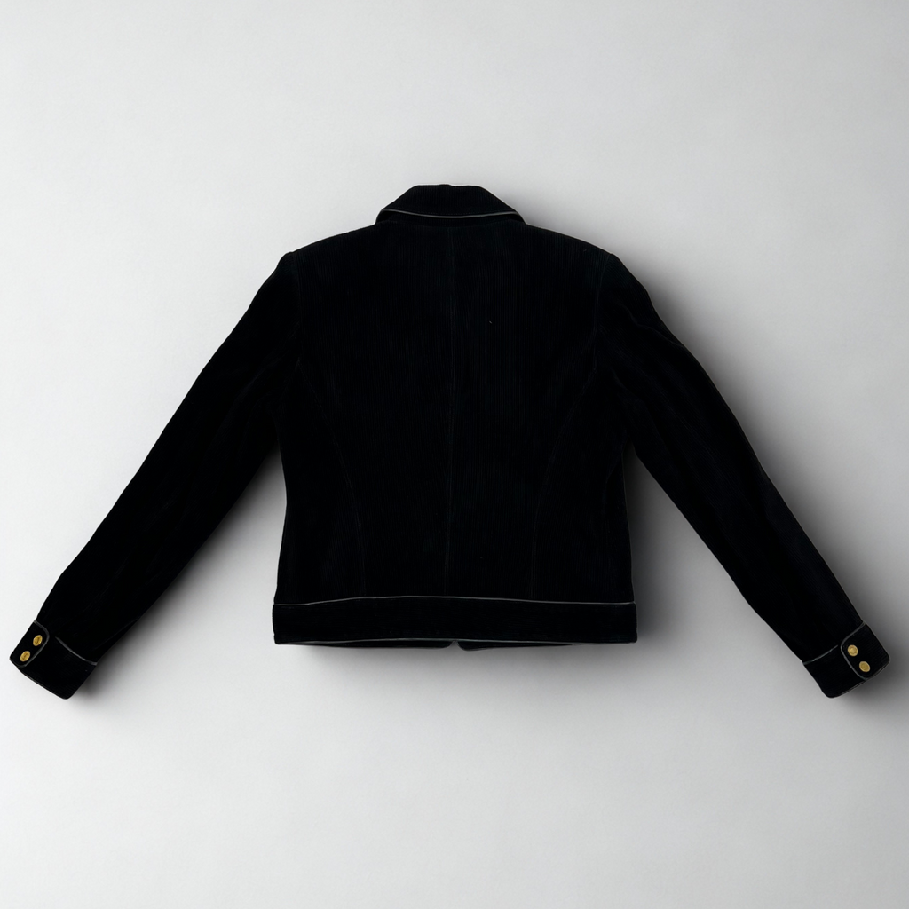 Vintage Ralph Lauren Black Label black suede jacket with gold zippers, early-2000s structured design