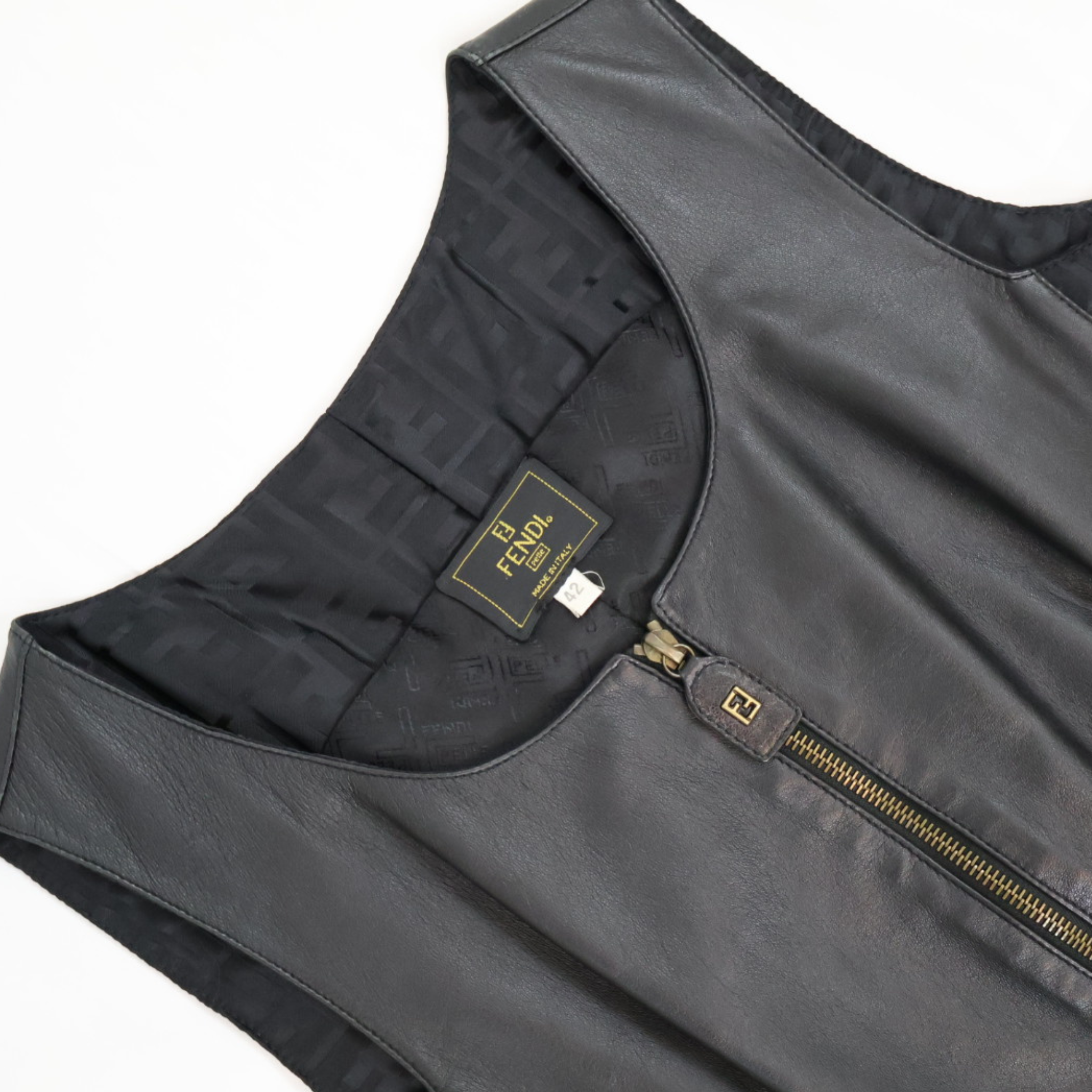 Vintage Fendi black leather minidress with Zucca side panels, late-1990s to early-2000s