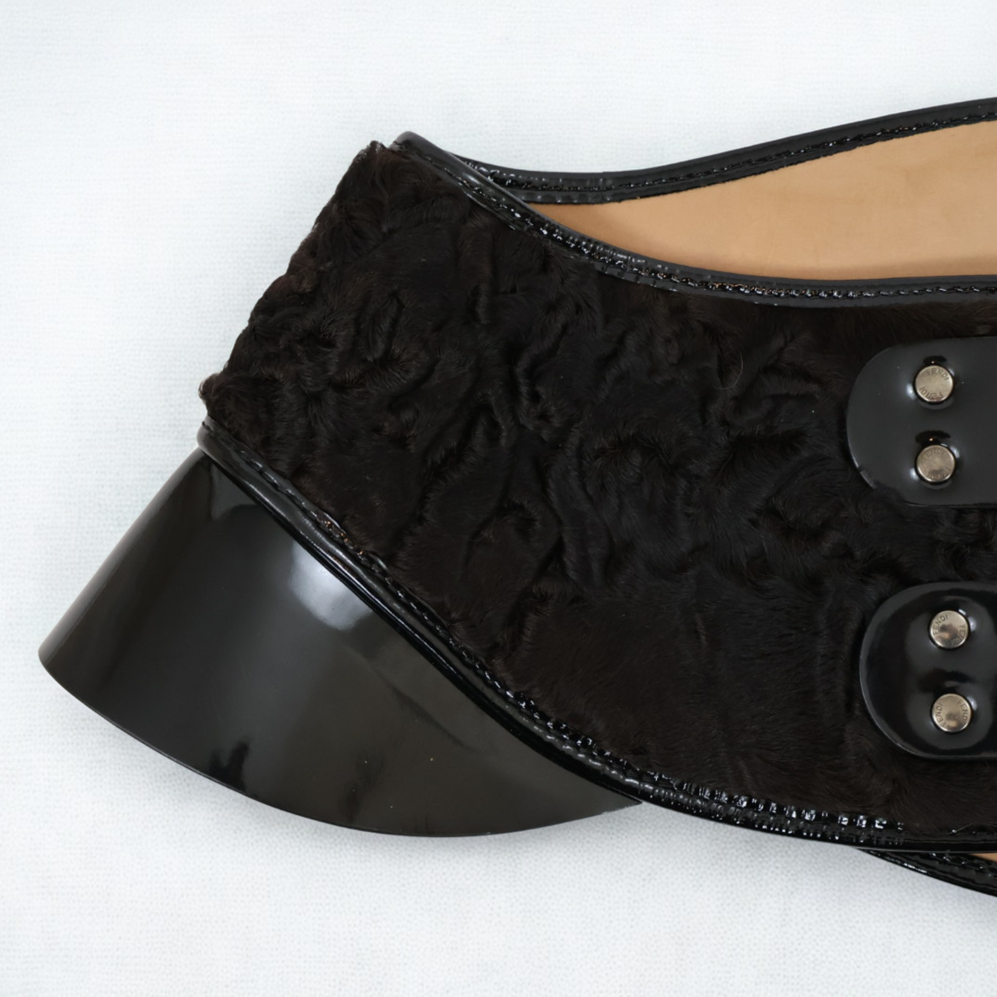 Vintage Fendi brown calf-hair wide waist belt with black patent leather detailing, late-2000s